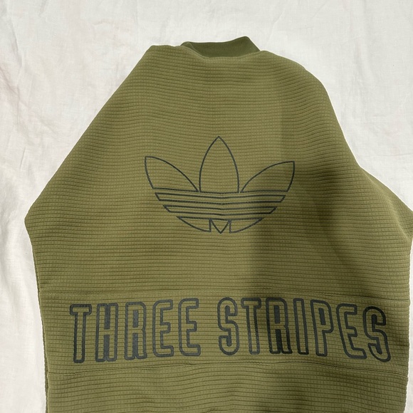 Adidas Originals Three Stripe Waffle Olive Army Green Bomber Jacket Size S - Picture 5 of 7
